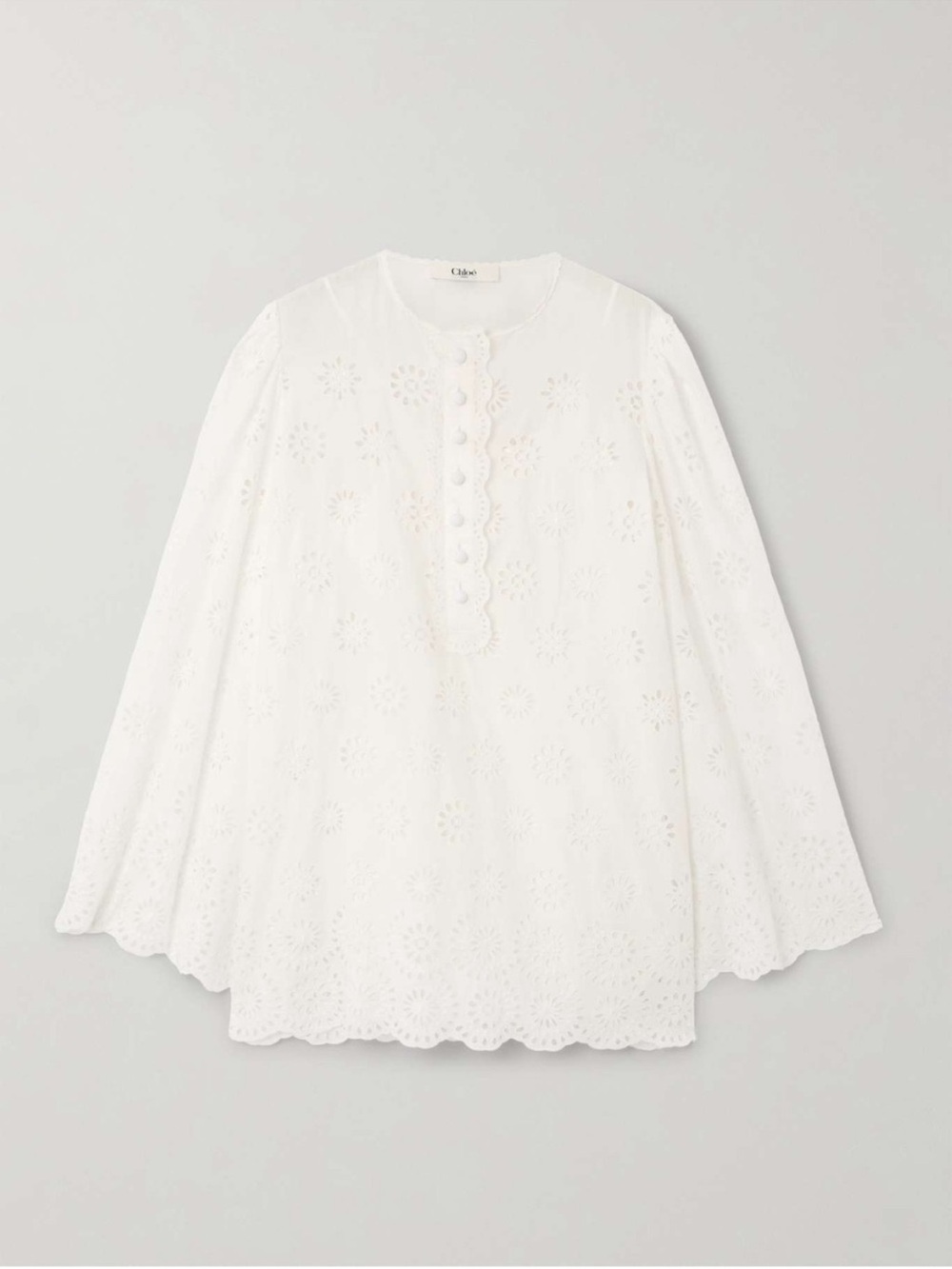 NWT CHLOE SZ 42 / US 10 Scalloped Eyelet-Embroidered Mini Shift Dress